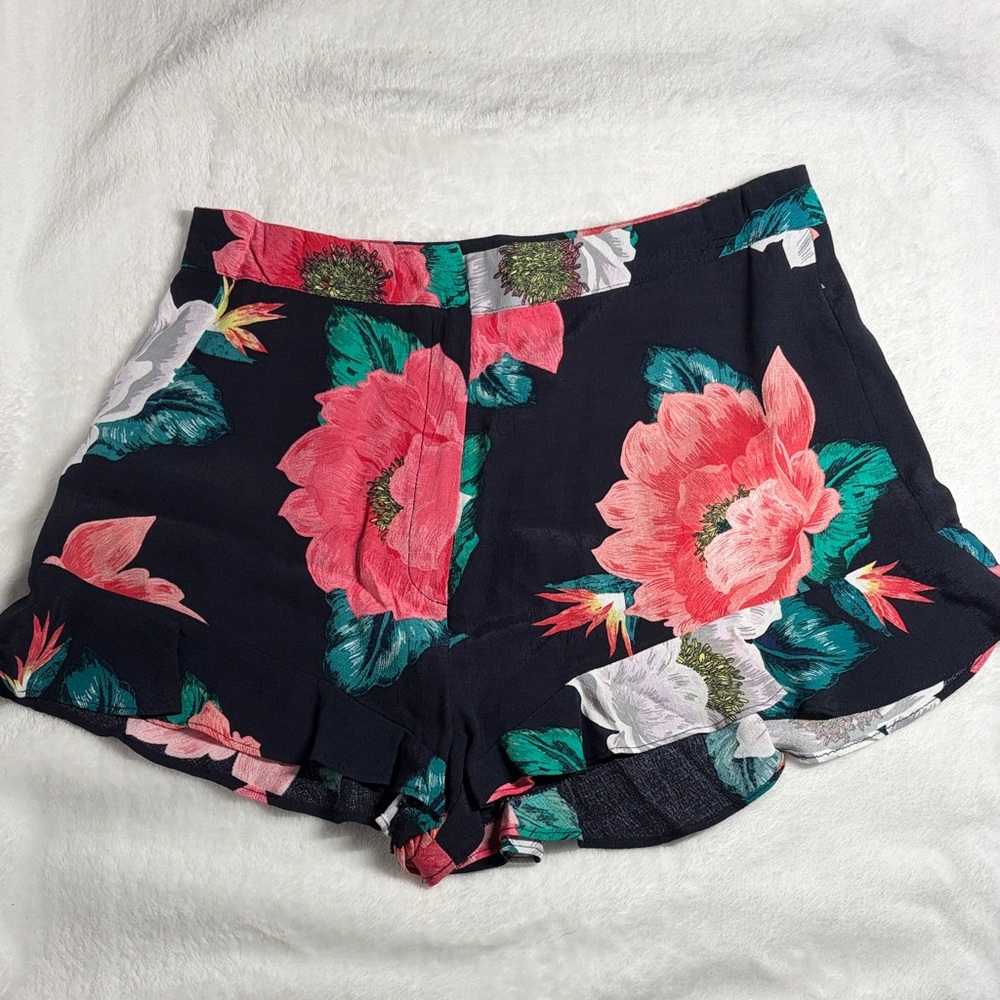 ZARA Navy Floral Print Shorts